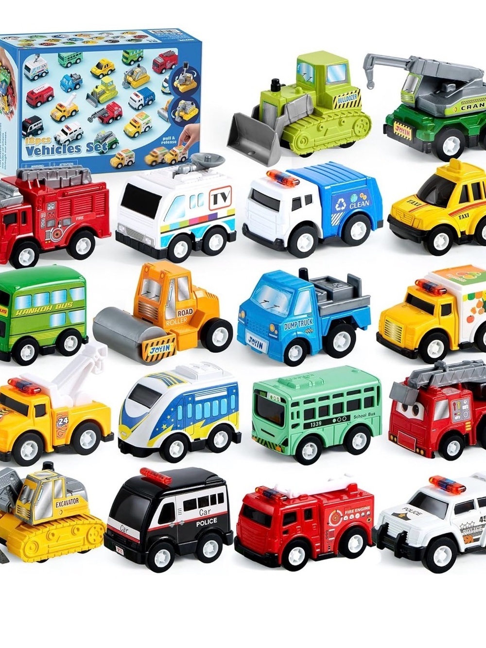 🚧 🆕 JOYIN Pull-Back Construction Vehicles Set – 18 Pieces 🚧